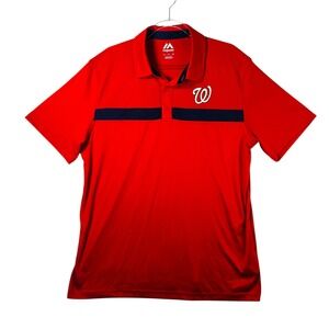 Majestic Washington Nationals MLB Red Polo Shirt‎ Mens XL Performance Golf Style